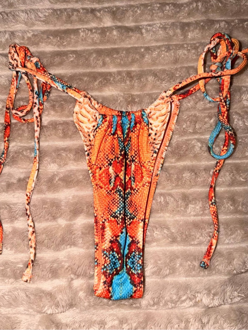 String Tie-Side Bikini in Orange and Beige - Picture 7 of 7